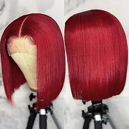 Miniatura 71 de Pelucas de cabello humano lacio marrón rojizo de 8 pulgadas, #33 13x4 HD, transparente, color marrón rojizo, peluca frontal de encaje frontal