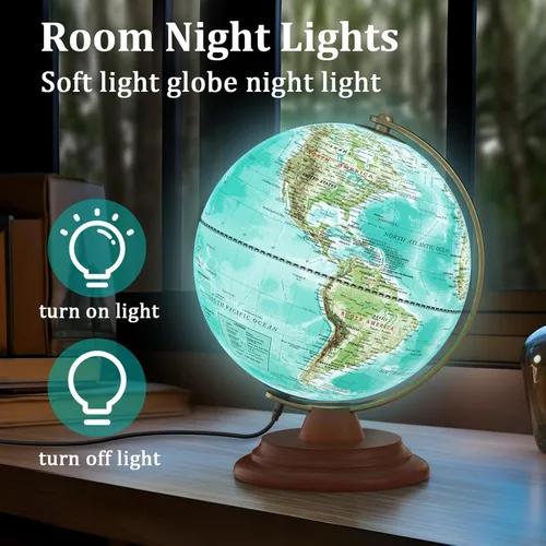 Miniatura 4 de Globo del mundo iluminado con soporte de madera, globo mundial de 8 pulgadas para aprendizaje de niños y adultos, luz nocturna LED incorporada