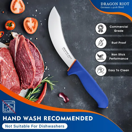 Miniatura 4 de DRAGON RIOT Cuchillo de desollar de 6 pulgadas, cuchillo de carnicero de carne para carne de res y procesamiento, cuchillo de cocina de acero
