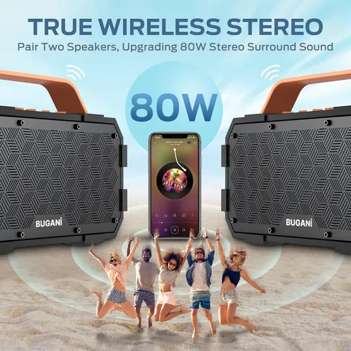 Miniatura 5 de BUGANI Altavoz Bluetooth, altavoces Bluetooth portátiles con sonido estéreo de 40 W, altavoz Bluetooth ruidoso 24 horas de reproducción compatible