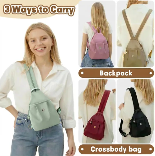 Miniatura 6 de Mini bolsa impermeable de 2 vías, mochila pequeña Oxford con múltiples compartimentos, para mujeres, universitarios, viajeros, viajes con antirrobo