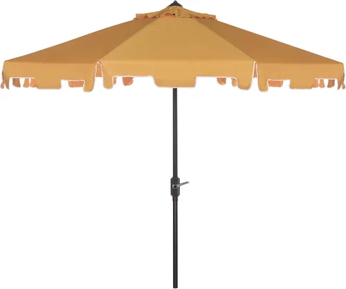Miniatura 13 de SAFAVIEH Zimmerman - Sombrilla de patio con manivela de 9 pies para exteriores, toldo azul y blanco bebé, poste de aluminio marrón, cenefa