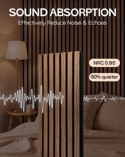 Miniatura 2 de Paneles acústicos de pared con listones de madera, 8 paneles de amortiguación de sonido de 23.62 x 11.22 pulgadas con acabado de madera natural