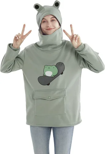 Miniatura 6 de RGOSME Sudadera con capucha de rana para niñas y adolescentes, sudadera con capucha gráfica de gran tamaño para mujer, sudadera para disfraz