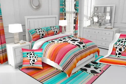 Miniatura 6 de Manfei Juego de sábanas de cactus tamaño individual, juego de ropa de cama de cactus con estampado de vaca para niños, niñas, adolescentes