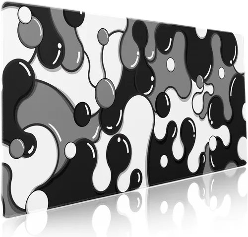 Alfombrilla de Ratón XXL Negro Blanco Gris Anime Genial Geométrica Japonesa Alfombrilla de Escritorio Extendida 90X40 CM Base de Goma Antideslizante
