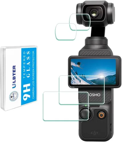 ULBTER Protector de pantalla de lente para DJI Osmo Pocket 4/Pocket 3 [2+2 paquetes], cubierta de vidrio templado 0.012 in dureza 9H antiarañazos
