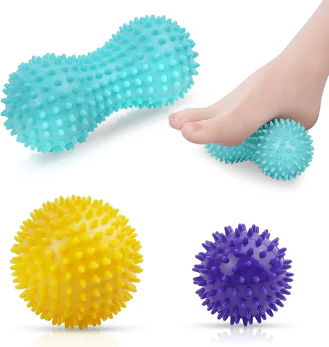 URAQT Bola de masaje con puntas, juego de 3 rodillos duros de bolas de masaje con pinchos, bolas de masaje de terapia física profesional para 3 PZAS