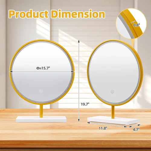 Miniatura 2 de Espejo de maquillaje iluminado de 15.7 pulgadas, espejo de tocador con enchufe USB, espejo de mesa regulable de 3 colores, espejo redondo, espejo