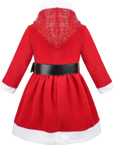 Miniatura 4 de Lilax Vestido rojo con capucha y cinturón navideño para niñas pequeñas, Rojo