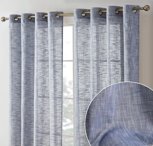 Miniatura 2 de HLC.ME Cortinas de lino sintético con textura semitransparentes que mantienen la privacidad y filtran la luz solar, con ojales, cortinas cortas