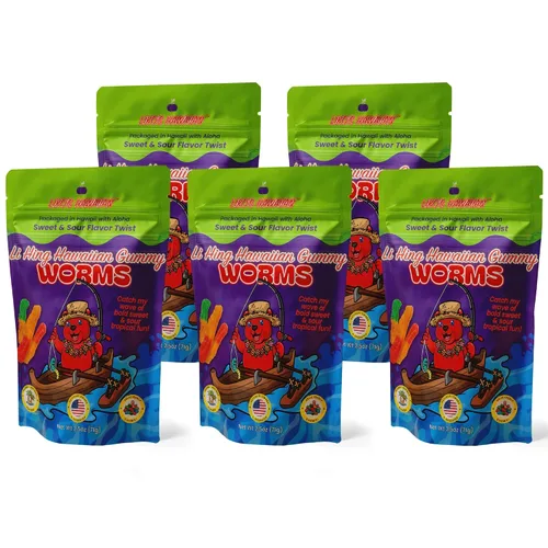 Miniatura 10 de Ositos de gomita de lava especiados hawaianos con li-hing y cáscara de limón, caramelo dulce, ácido y salado hecho en Hawái, aperitivo de gomita