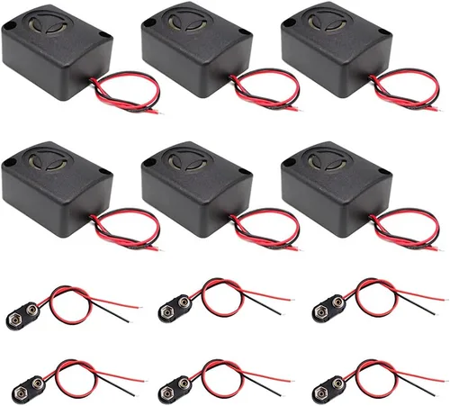 Shanghj 6 juegos 110dB electrónica mini sirena piezoeléctrica DC 12V seguro antirrobo de alto decibelio alarma de zumbador activo con 9V clip de