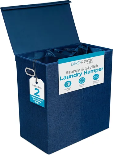 Miniatura 10 de BIRDROCK HOME Cesta de lavandería con tapa, bolsas extraíbles para clasificar ropa, cesta de lavandería seccionada para dormitorio y baño, Marrón