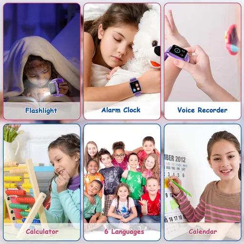 Miniatura 7 de Goodatech Reloj inteligente de 1.69 pulgadas para niños de 4 a 12 años, 26 juegos de rompecabezas, cámara HD, reproductor de música de video