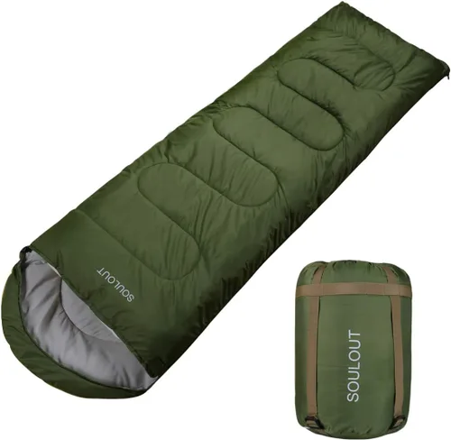 Saco de dormir de 3 a 4 estaciones para adultos y niños, bolsa de camping ligera y cálida para clima frío con saco de compresión impermeable -