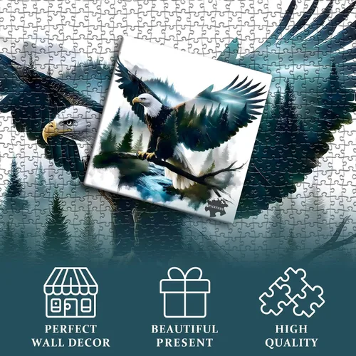 Miniatura 5 de Rompecabezas de águila calva para adultos, 1000 piezas, paisaje de fantasía, animal, pájaro, naturaleza, bosque, planta, escénico, imposible