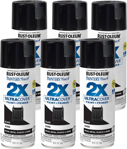 Rust-Oleum Painter's Touch 2X Ultra Cover 249122-6PK - Pintura en aerosol, 12 oz, negro brillante, paquete de 6 unidades