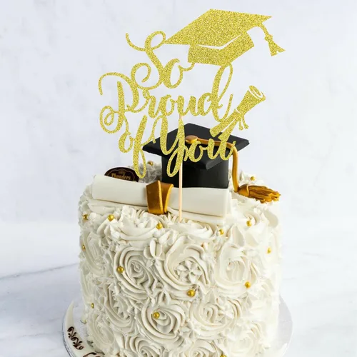 Miniatura 3 de Arthsdite 1 Pieza Decoración para Pastel de Graduación con Purpurina Dorada "So Proud of You" - 2025 Graduado Felicitaciones Senior Decoración