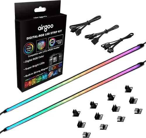 Tira LED RGB direccionable para PC de Airgoo, tubo de goma de silicona difusa AG-NEON-LS1, para cabecera argb de 5V y 3 pines o controlador