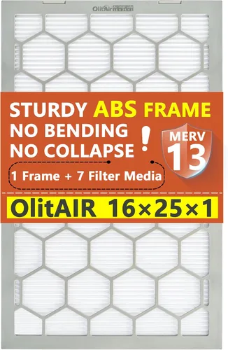 Miniatura 7 de 16x25x1 MERV 13 Filtro de aire para caldera/aire acondicionado, 7 paquetes de filtros reemplazables de plástico ABS reutilizables con marco