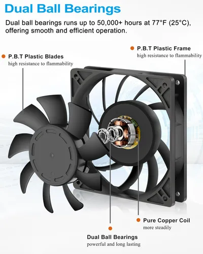 Miniatura 6 de GDSTIME Ventilador de caja de 4.724 in, alta presión de aire de 4.724 in x 0.984 in, 12 V CC, ventilador de enfriamiento sin escobillas 2 pines