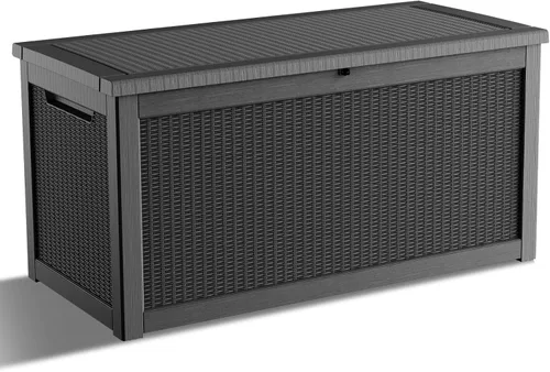 Miniatura 25 de Caja de almacenamiento impermeable para exteriores de 180 galones, caja de resina resistente a los rayos UV con varilla hidráulica para mayor 2-Gris