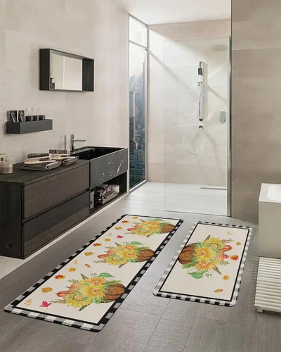 Miniatura 2 de Tapete de baño de calabaza y girasol a cuadros para bañera, antideslizante, de secado rápido y absorbente, de tierra de diatomeas, para fregadero