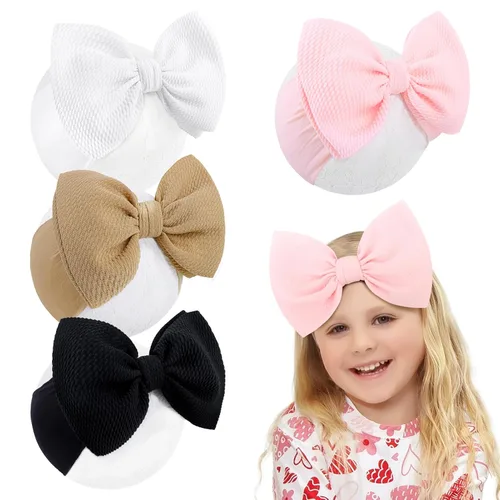 Miniatura 13 de YanJie Diademas para bebé, hechas a mano, de nailon, elásticas, con lazos para el pelo, para recién nacidos, niñas, niños pequeños y niños en negro