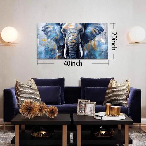 Miniatura 7 de ENTANUB Arte de pared de elefante para sala de estar, lienzo de animales para decoración de pared para dormitorio, diseño de imagen azul, tamaño 20