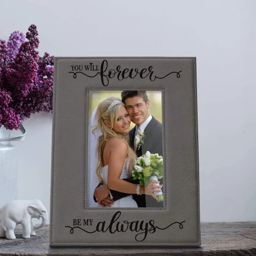 Miniatura 5 de KATE POSH You Will Forever by My Always - Marco de cuero gris grabado – Compromiso, boda, 3er aniversario, I Love You Regalos para parejas