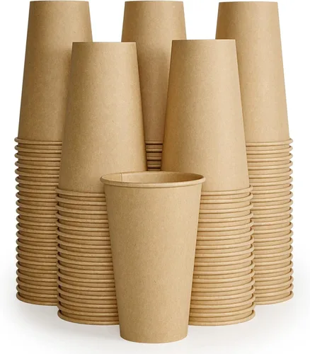 Miniatura 12 de LITOPAK Paquete de 100 tazas de café de papel kraft de 8 onzas para agua, jugo y té, tazas de café caliente desechables para el hogar, restaurante