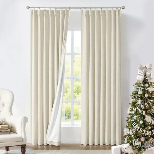 Miniatura 8 de Cortinas opacas plisadas de arena con textura de lino de eficiencia energética, panel de tratamiento de ventana de 84 pulgadas con forro opaco