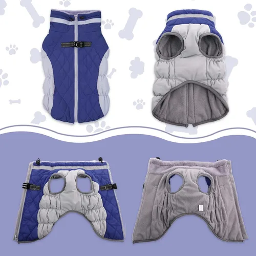 Miniatura 3 de Lelepet Abrigo Cálido para Perro Abrigo de Invierno para Perro Impermeable Chaqueta para Perros con Arnés Incorporado Chaleco de Forro Polar Azul