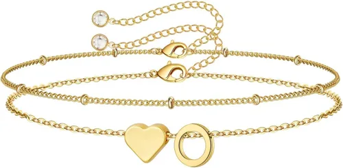 Miniatura 38 de M MOOHAM Pulseras de oro con inicial de corazón para mujer, pulseras con dije de letra A-Z de corazón dorado en capas para mujer, pulseras