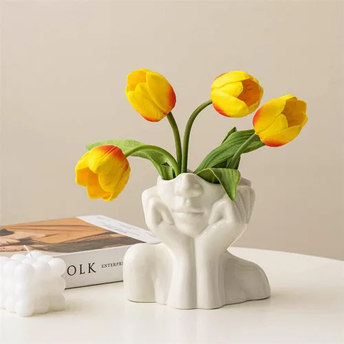 Miniatura 3 de Jarrón grande de cerámica, jarrones de flores blancas para decoración de forma femenina, jarrón de medio cuerpo, bohemio, único, decorativo