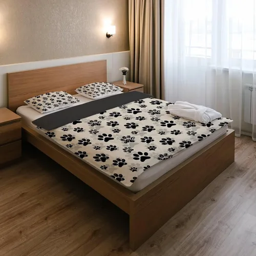Miniatura 5 de Juego de funda de edredón con diseño de pata de perro, diseño de pata de cachorro, color beige, con 2 fundas de almohada