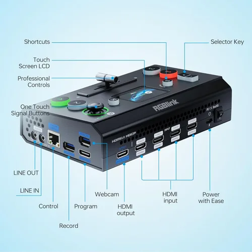 Miniatura 6 de RGBlink Mini-pro Conmutador de video con 4 entradas HDMI 4K 2HDMI 1USB3.0 Salidas Multi cámara mezclador de video conmutador con pantalla táctil