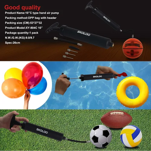 Miniatura 5 de SKOLOO Kit de inflador de bomba de aire portátil de 10 pulgadas con aguja, boquilla, manguera de extensión para fútbol, baloncesto, fútbol
