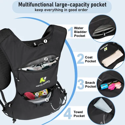 Miniatura 6 de N NEVO RHINO Chaleco para correr, chaleco de agua para correr de hidratación, 5.5 L, con bolsa de agua de 1.5 L, mochila de hidratación ligera