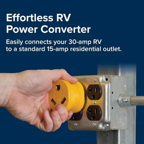 Miniatura 3 de Adaptador eléctrico 15M/30F Camco Mfg 55223, amarillo amarillo