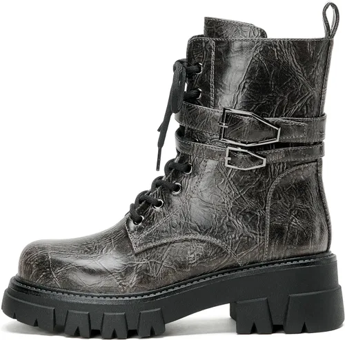 Miniatura 4 de Botas de combate para mujer, botas rave para mujer, botas de motocicleta de moda, con hebilla, góticas, tacón grueso