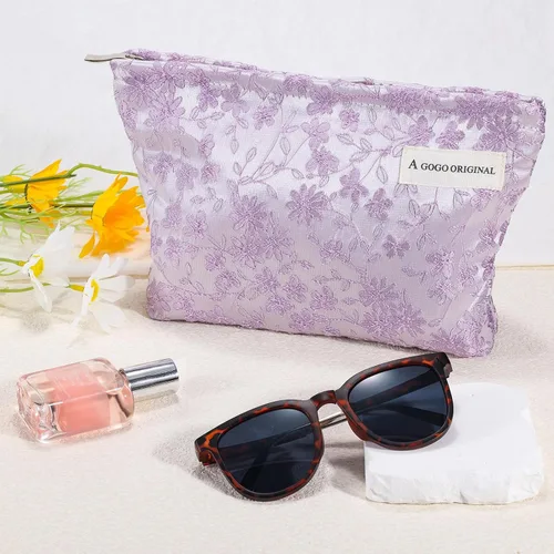 Miniatura 7 de Bolsa de maquillaje de flores para mujer, bonita bolsa de maquillaje para bolso, bolsa de cosméticos con cremallera, bolsa de cosméticos de lona
