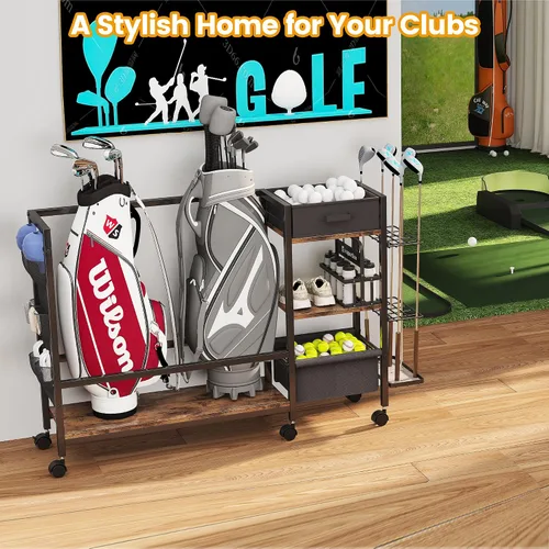 Miniatura 3 de Organizador de almacenamiento de bolsa de golf para garaje, organizador de golf con estante de golf adicional y bolsa lateral de tela para 20 palos