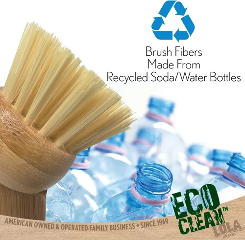 Miniatura 4 de LOLA Eco Clean Cepillo de bambú para platos, multiusos, mango de bambú renovable ergonómico sostenible, fibras son botellas de soda/agua recicladas