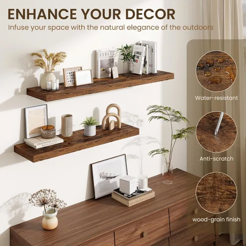 Miniatura 4 de Estantes flotantes de 48 pulgadas para pared, estante de chimenea de 10 pulgadas de profundidad, estantes flotantes de madera para pared, estantes