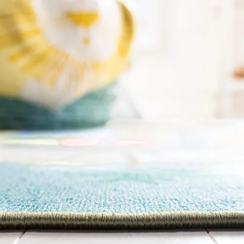Miniatura 4 de SAFAVIEH Alfombra lavable para niños, colección de casas de juegos, 3 pies 3 pulgadas x 5 pies 3 pulgadas, azul y verde, antideslizante y fácil