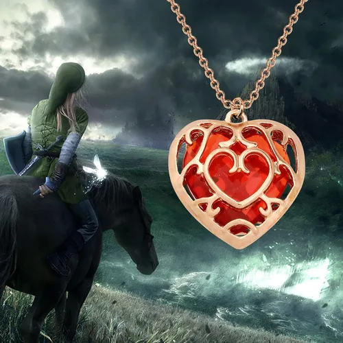 Miniatura 7 de FAADBUK Cosplay Jewelry Skyward Sword Heart Sapphire Ruby Necklace Gamer Fans Gift for Women Girl
