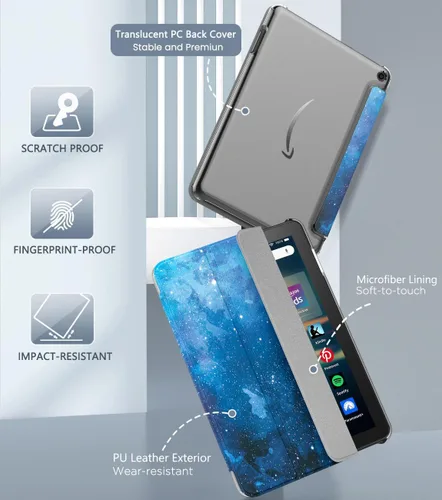 Miniatura 3 de MoKo Funda para tableta Amazon Kindle Fire HD 8 y 8 Plus (12/10ª generación, 2022/2020), funda de piel sintética con soporte triple y carcasa azul