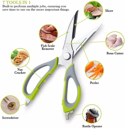 Miniatura 2 de Tijeras de cocina, tijeras profesionales resistentes de acero inoxidable multiusos con tapa, tijeras de cocina afiladas resistentes para verduras